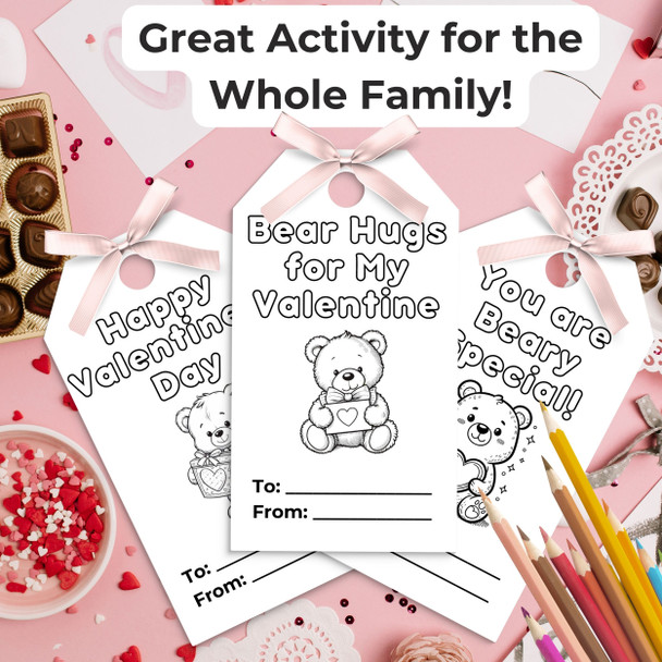 Valentine's Day Coloring Cards for Kids, Home and School, DIY Valentine Card, Coloring Book Style