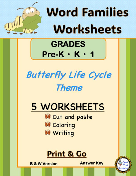 Word Families Worksheets with Caterpillars and Butterflies