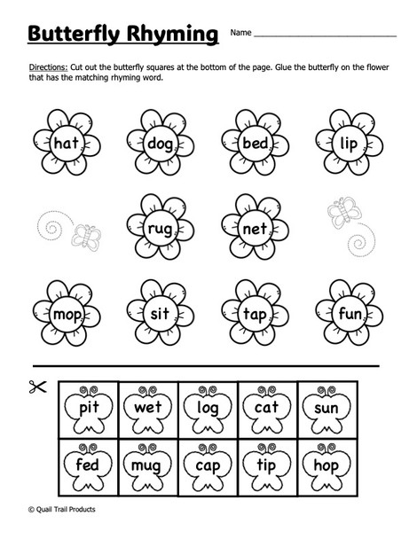 Word Families Worksheets with Caterpillars and Butterflies