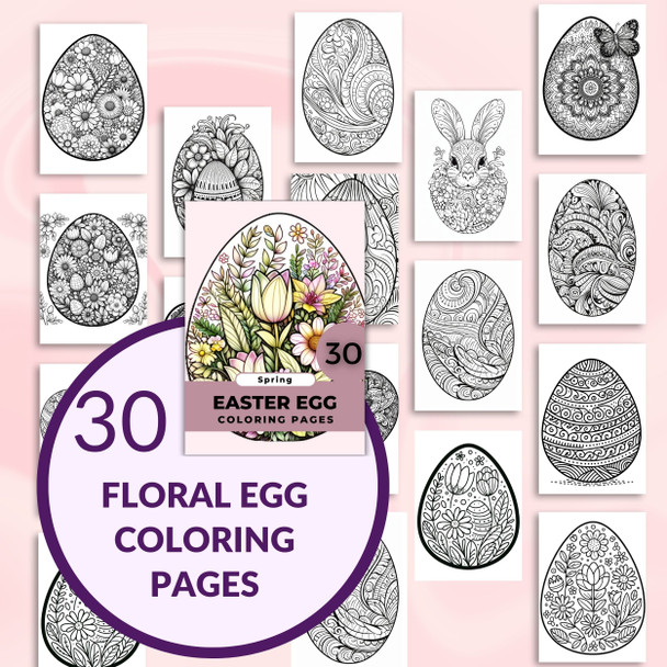 Easter Coloring, Flowers & Mandala Eggs Coloring Pages, Kids & Adults Easy to Challenging Styles