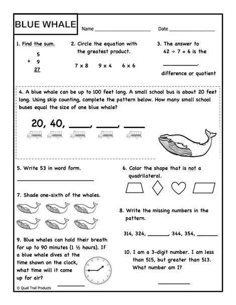Grade 3 and Grade 4 Sea Life MATH Worksheets