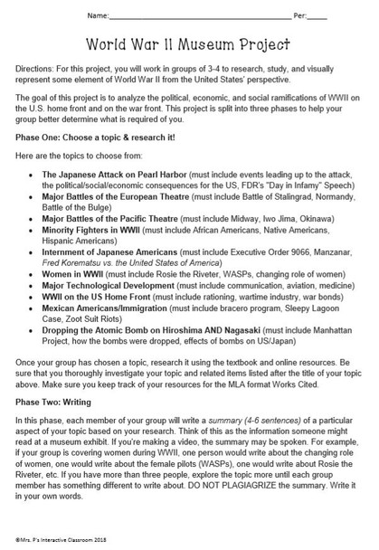 WWII Museum Exhibit Creative Project - FREE