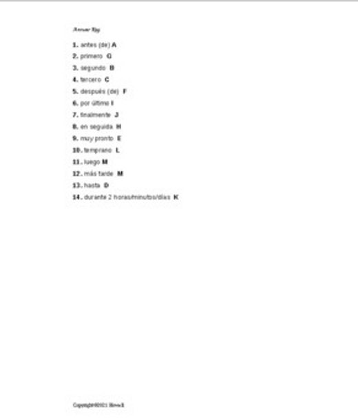 Time-Related Expressions Spanish Matching Quiz or Worksheet