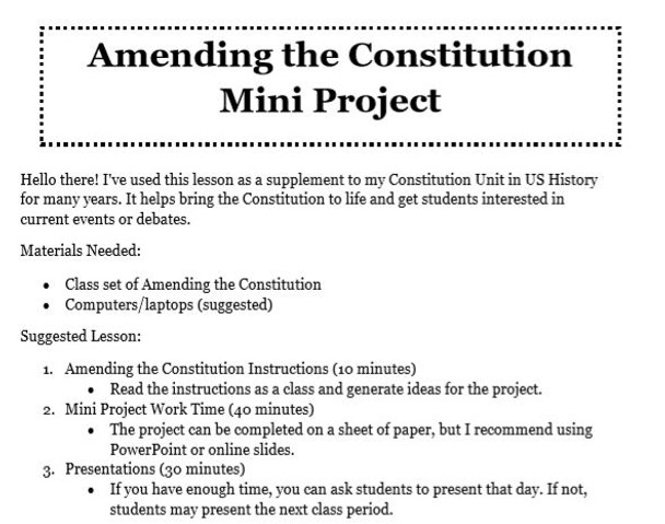 Amending the Constitution Mini Project- FREE