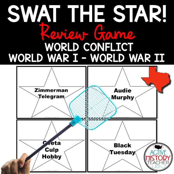 Texas History Review Game Swat the Star World War I to World War II WWI WWII Editable