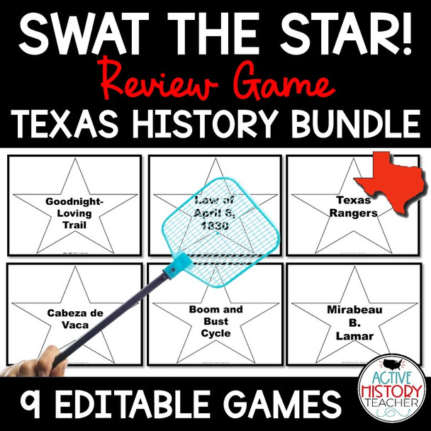 Texas History Review Game Swat the Star BUNDLE Full Year of Review 9 games Editable