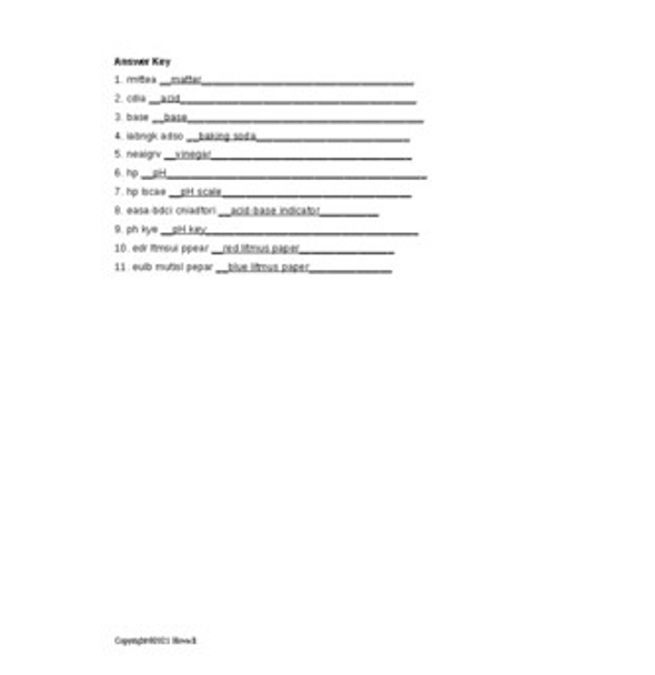 Acids and Bases in Food Science Word Scramble