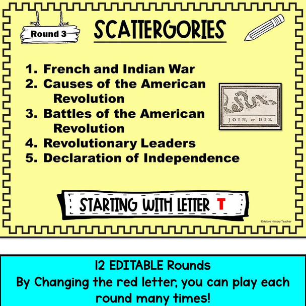 US History Review Game Scattergories EDITABLE STAAR Review