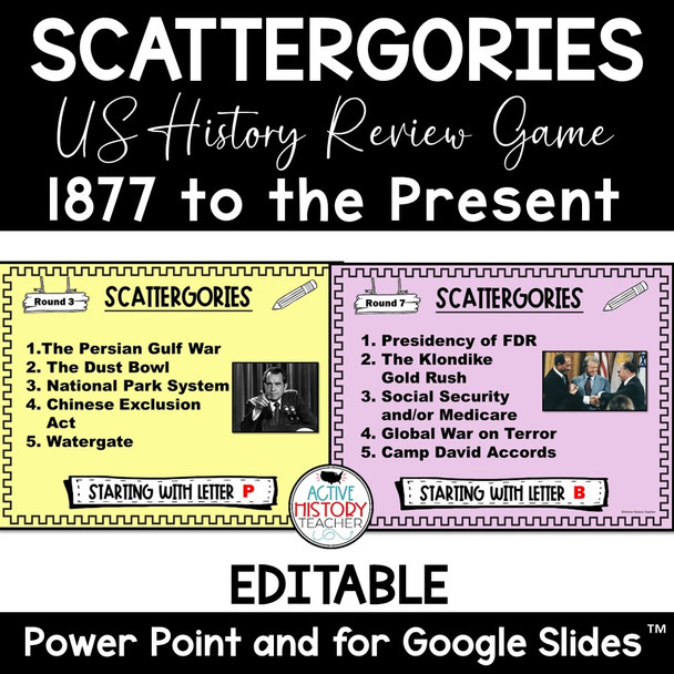 EOC US History Review Game Scattergories EDITABLE STAAR