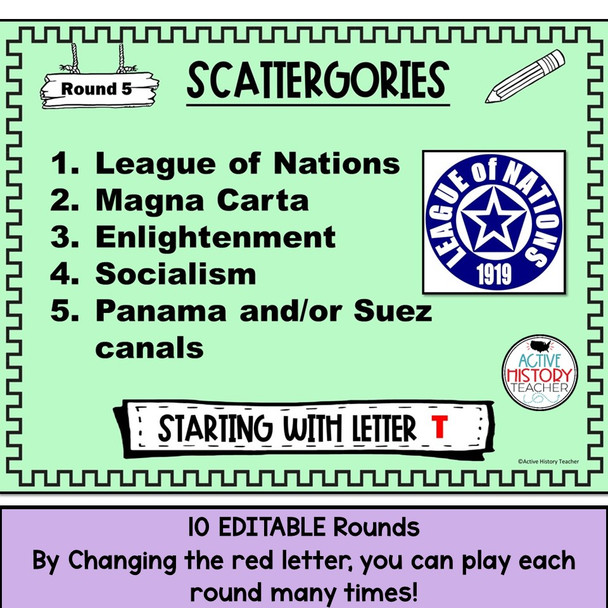 WORLD HISTORY Review Game Scattergories EDITABLE
