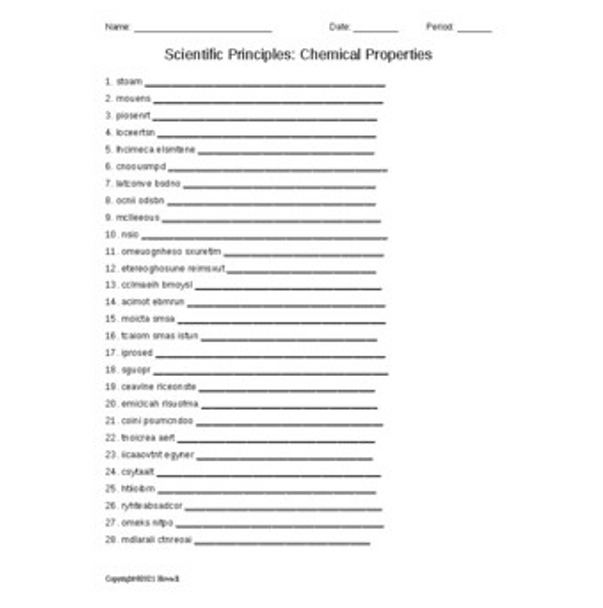 Scientific Principles and Chemical Properties Word Scramble