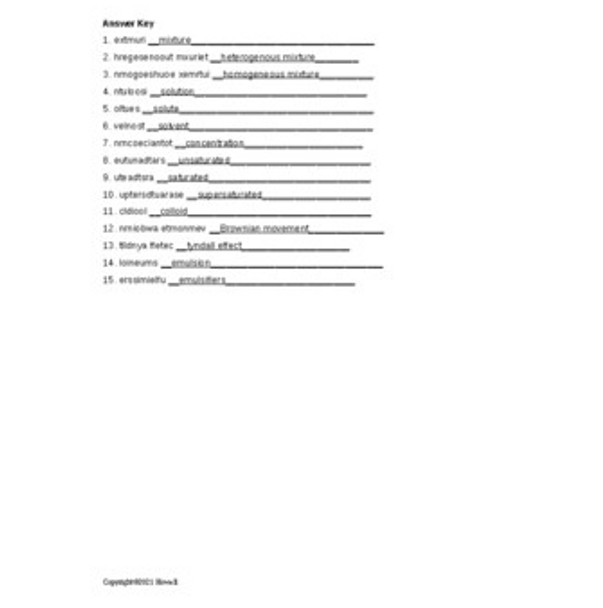 Scientific Principles, Solutions and Emulsions Word Scramble