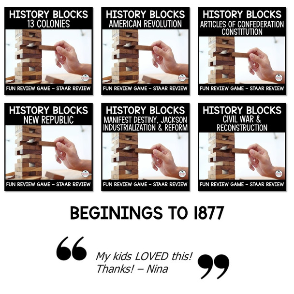 US History Review Game HISTORY BLOCKS BUNDLE- 8th Grade STAAR