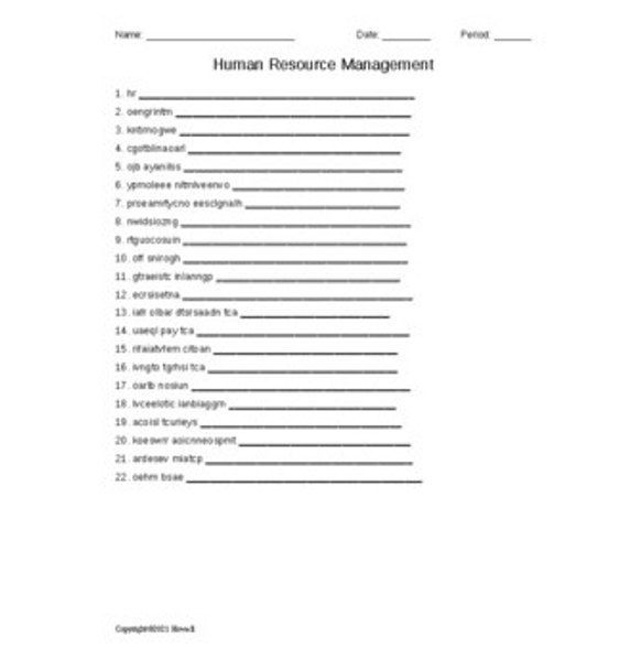 Human Resource Management in Agriculture Word Scramble