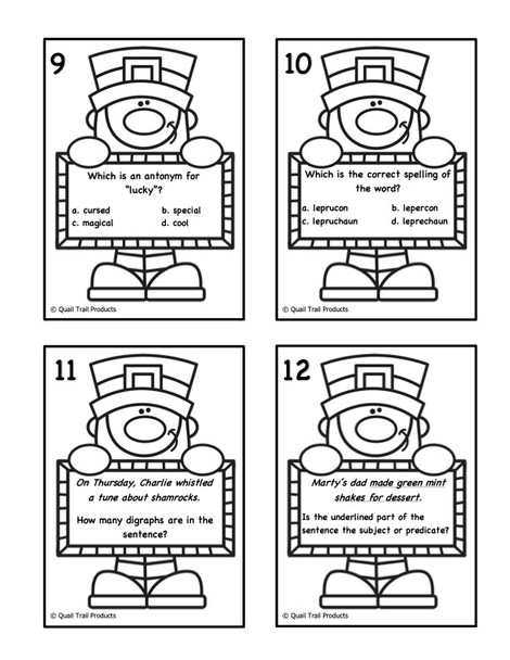 Grade 3 and Grade 4 ELA Task Cards | St. Patrick's Day