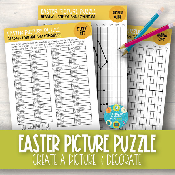 Easter Geography Picture Puzzle Practicing Latitude and Longitude