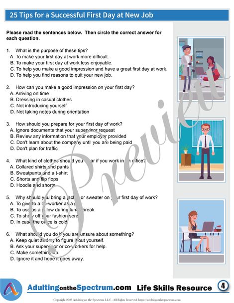 Practical Employment Skills Activity - Tips for a Successful First Day at Work