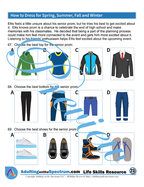 Essential Life Skills Activity - Dressing for Spring, Summer, Fall, and Winter