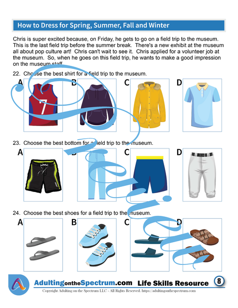 Essential Life Skills Activity - Dressing for Spring, Summer, Fall, and Winter