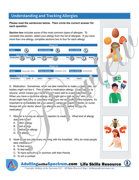 Essential Life Skills Activity - How to Create an Allergy Tracking List