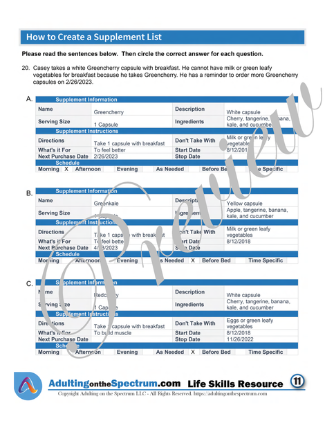 Essential Life Skills Activity - How to Create a Supplement List