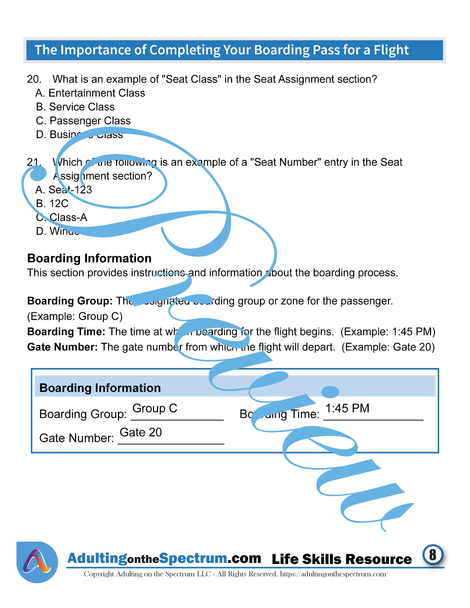 Essential Life Skills SPED Activity - How to Complete a Boarding Pass