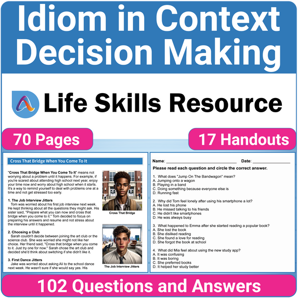 Figurative Language Life Skills - Idiom Worksheets for Decision Making