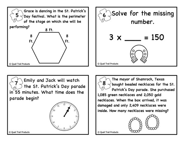 St. Patrick's Day MATH Task Cards Grade 4