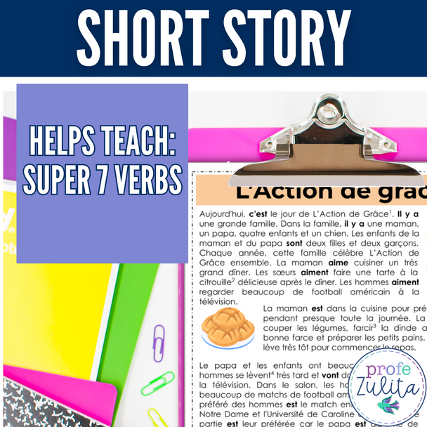 French Unit 33 - Short Story Reading Activities - Thanksgiving L’Action de grâce