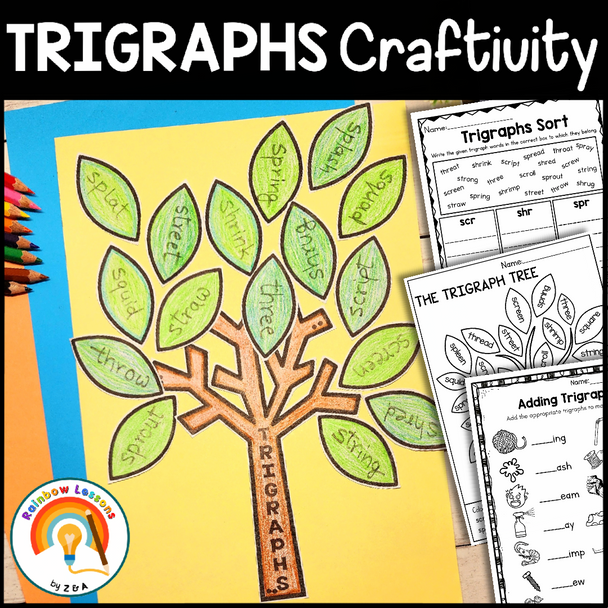 Trigraphs Craftivity | Three Letter Blends Activities | Trigraph Thr and Shr