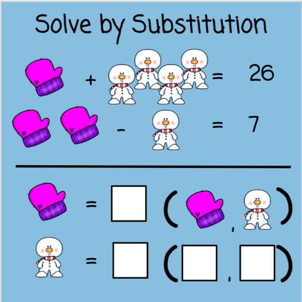 Systems of Equations Logic Picture Puzzles - Winter-Themed