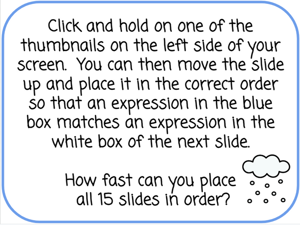 Advanced Equivalent Expressions Race - Winter Version
