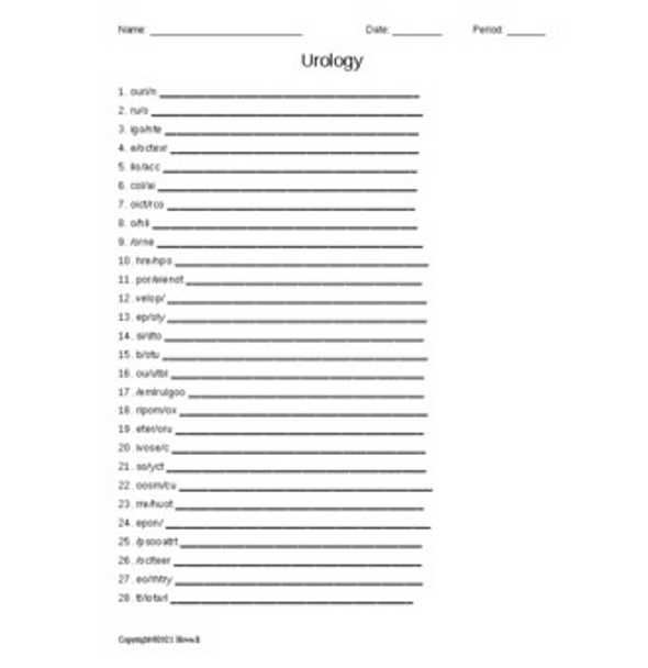 Urology Combining Forms Word Scramble