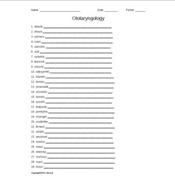 Otolaryngology Combining Forms Word Scramble
