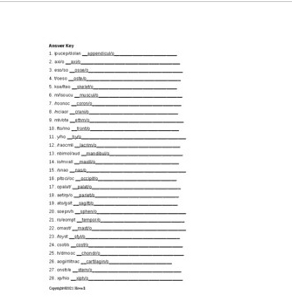 Skeletal Orthopedics Combining Forms Word Scramble