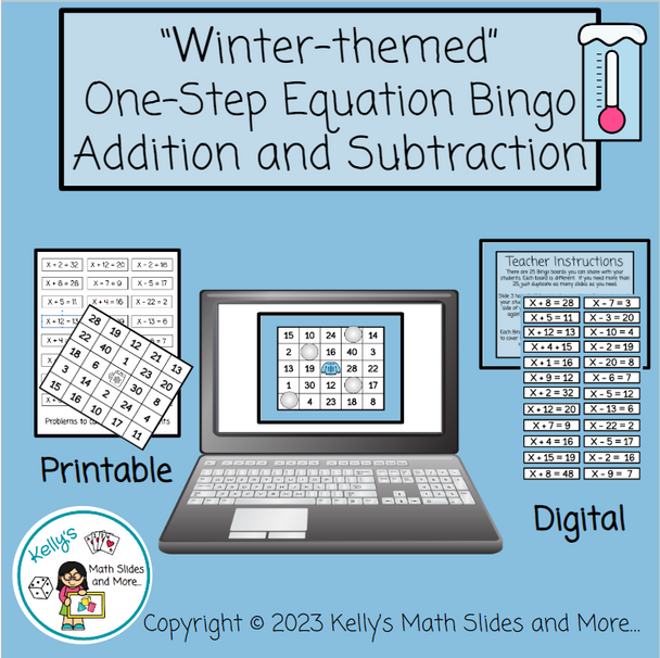 One-Step Equation Bingo - Addition and Subtraction - Winter-Themed