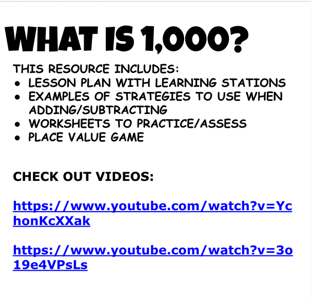 1,000: MAKE 1,000 & ADD/SUBTRACT TO 1,000-LESSON PLAN & PRACTICE