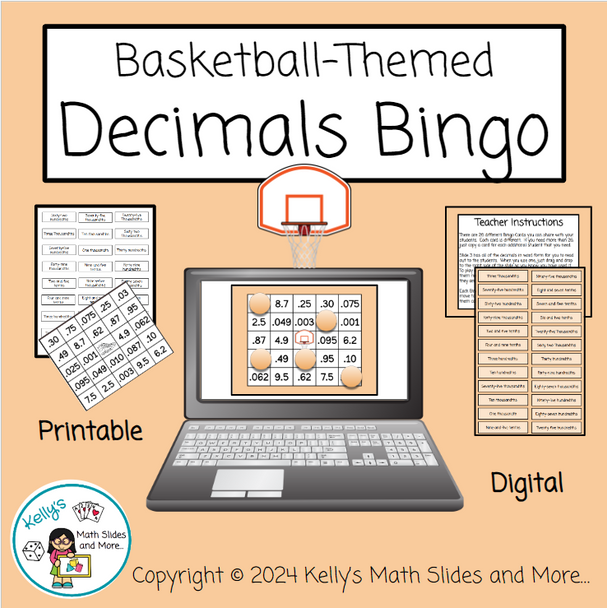 Decimals Bingo - Basketball-Themed - Digital and Printable