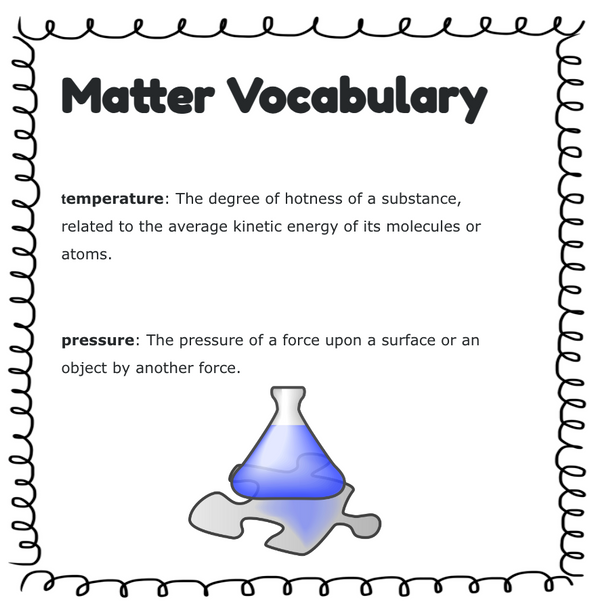 CHANGES IN MATTER: CHEMICAL & PHYSICAL; VOCABULARY & EXPERIMENTS