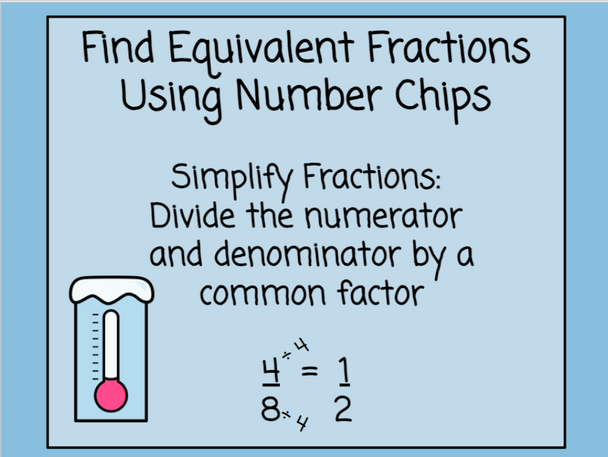 Equivalent Fractions with Number Chips - Winter-Themed - Digital and Printable