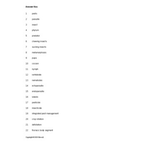 Chewing Insects Word Scramble for a Plant Science Course