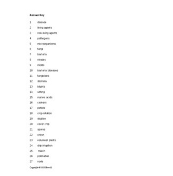 Bacterial Plant Diseases Word Scramble for a Plant Science Course