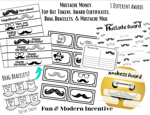 Mustache Money - Classroom Reward Coupons - Positive Behavior Management - Classroom Incentives