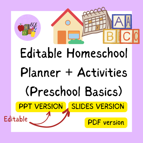 Editable Homeschool Planner + Activities (Preschool Basics)