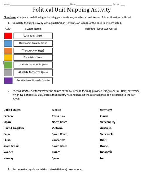 Political Units/Systems Mapping Activity