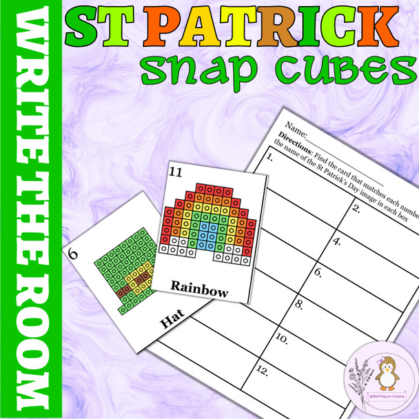 St Patrick's Day Write the Room Snap Cubes Kindergarten