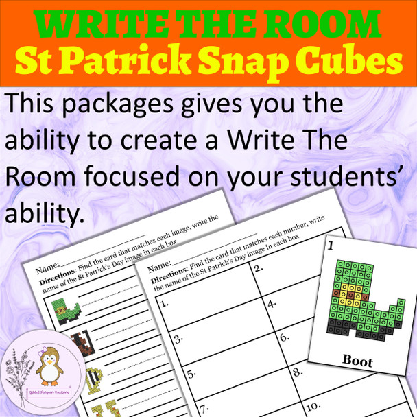 St Patrick's Day Write the Room Snap Cubes Kindergarten