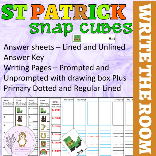 St Patrick's Day Write the Room Snap Cubes Kindergarten