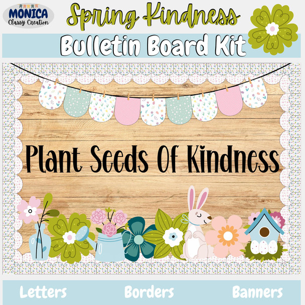 Spring Flowers Bulletin Board Kit-Seeds Of Kindness Classroom Decor-April/May