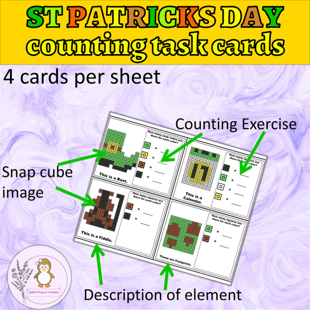 St Patrick's Day Snap Cube Counting Worksheets and Flashcards Math